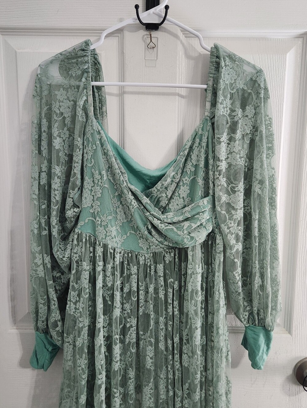 Green lace phototshoot maxi maternity dress small ethereal romance greek goddess - Picture 14 of 16
